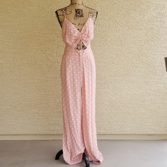 AFRM Dresses & Skirts - Milan Tie Front Jumpsuit in Misty Rose Polka Dot 